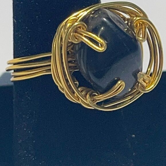 🔥 SNOWFLAKE OBSIDIAN WIREWRAPPED GENUINE GEMSTONE CHUNKY RING 🔥 - Picture 8 of 9
